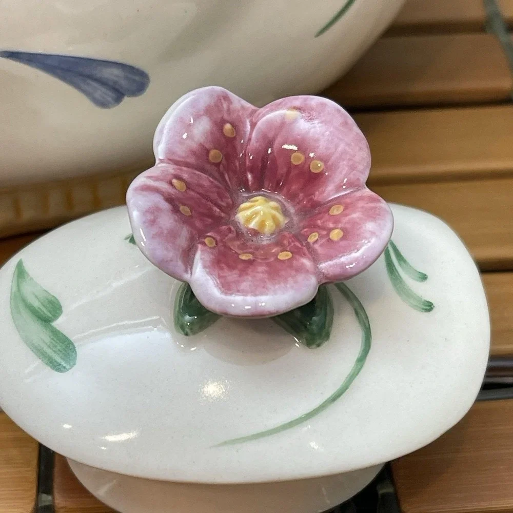 Vintage Lenox Poppies on Blue Barnyard Duck Teapot 1998 Retired Cottagecore 6.5